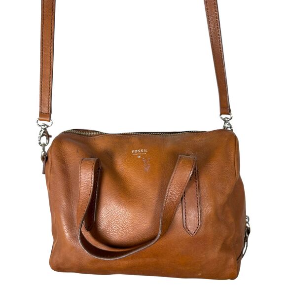 Fossil Handbags - Fossil Brown Leather Satchel Crossbody Silver Highly Distressed Purse Handbag